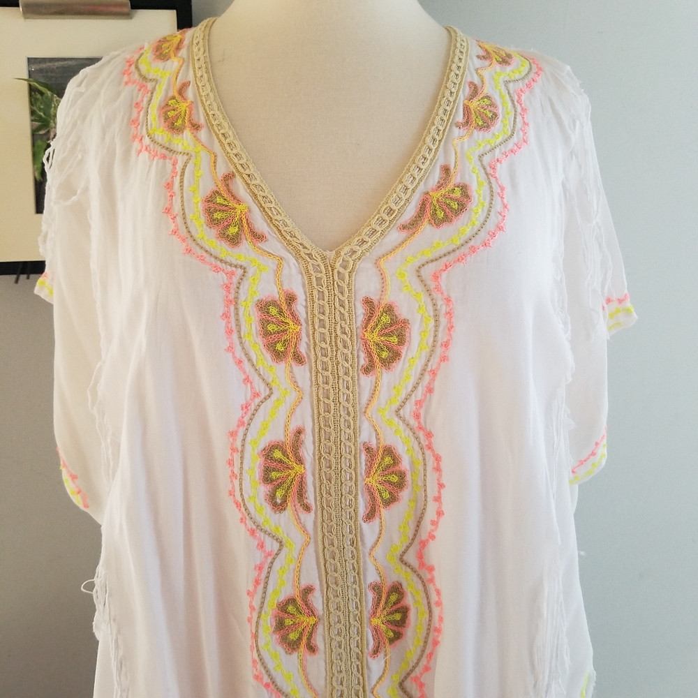 Skemo Embroidered Fringe Tunic Beach Swim Cover Up S - Picture 6 of 15